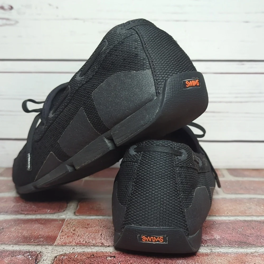 Swims Black Mesh Lace-Trim Slip-On Loafers